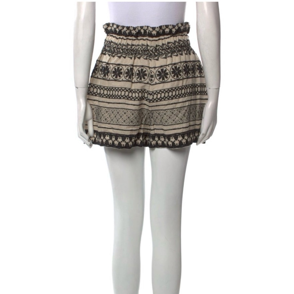 Alice + Olivia Embroidered Linen Shorts Natural Black XS NWT $225